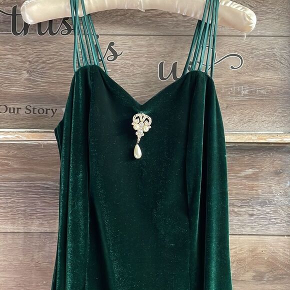 PAPA’S Fashion Velvet Evening Gown, Size Medium, Emerald Green, Vintage - Picture 1 of 12
